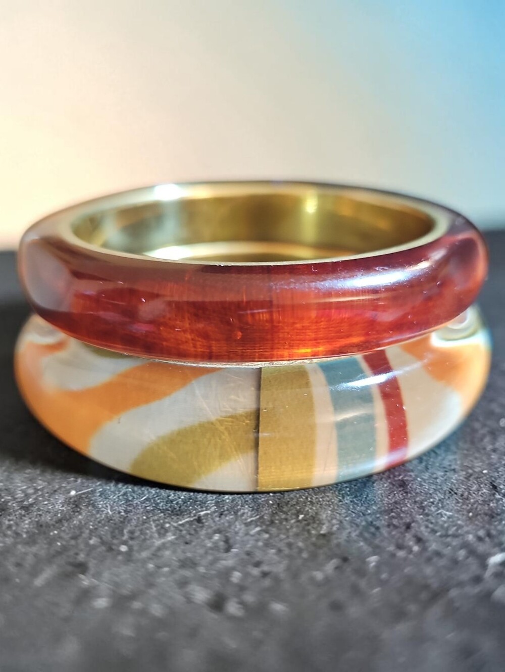 Piper Gold-Trim Amber Resin Stackable Ring - Women's Fashion Jewelry